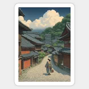 all road goes to tokyo kawase hasui style art japan Sticker